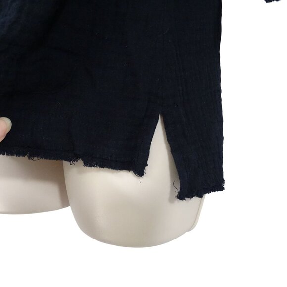 LOGO Lori Goldstein Black Button Front Gauze Top Women Size XXS Pockets Raw Hem - Picture 3 of 10